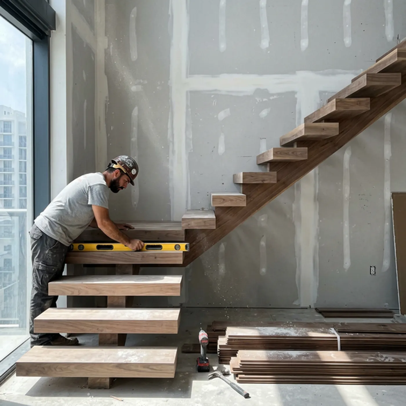 Premium hardwood floating stairs installed in a Toronto home