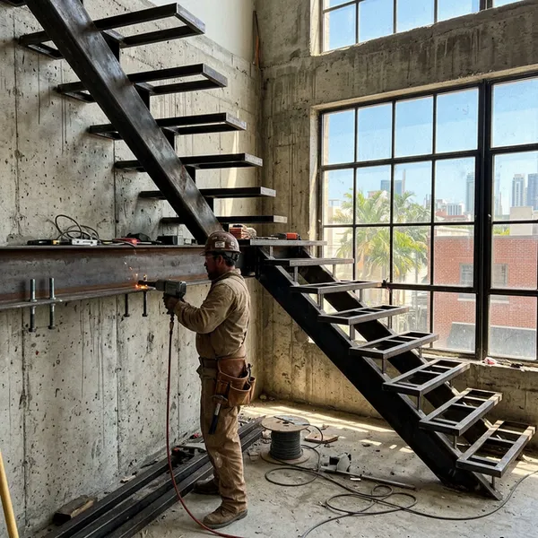 Steel beam floating stair in a Toronto commercial space